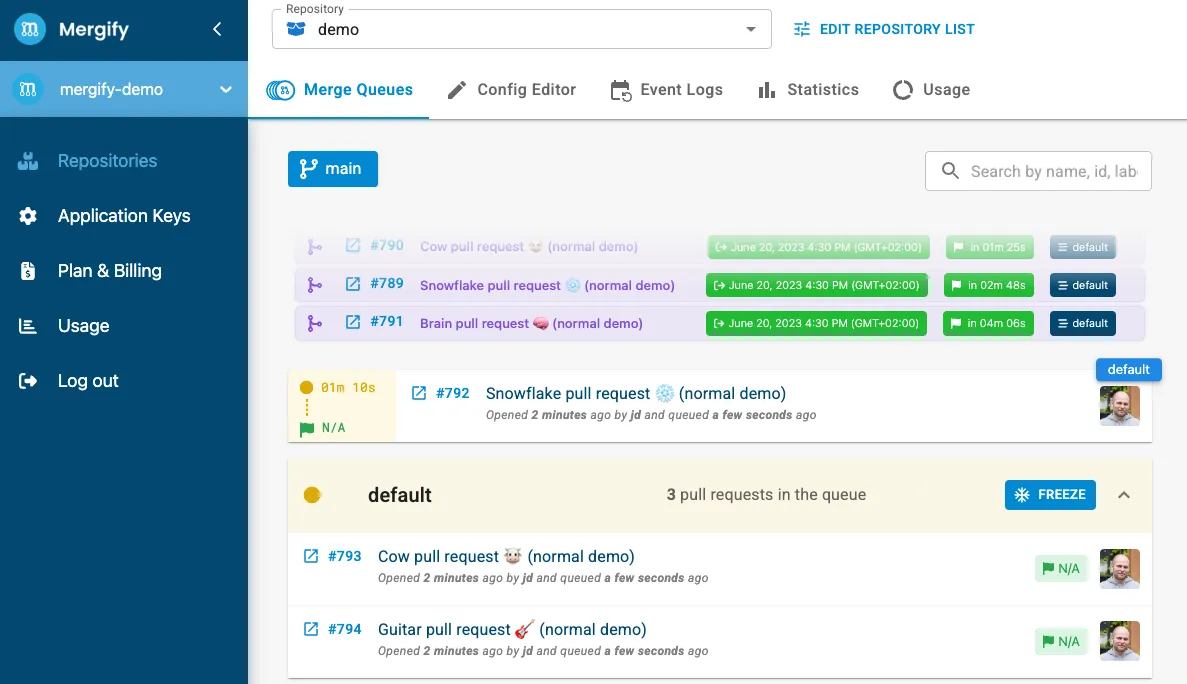 Mergify queue status